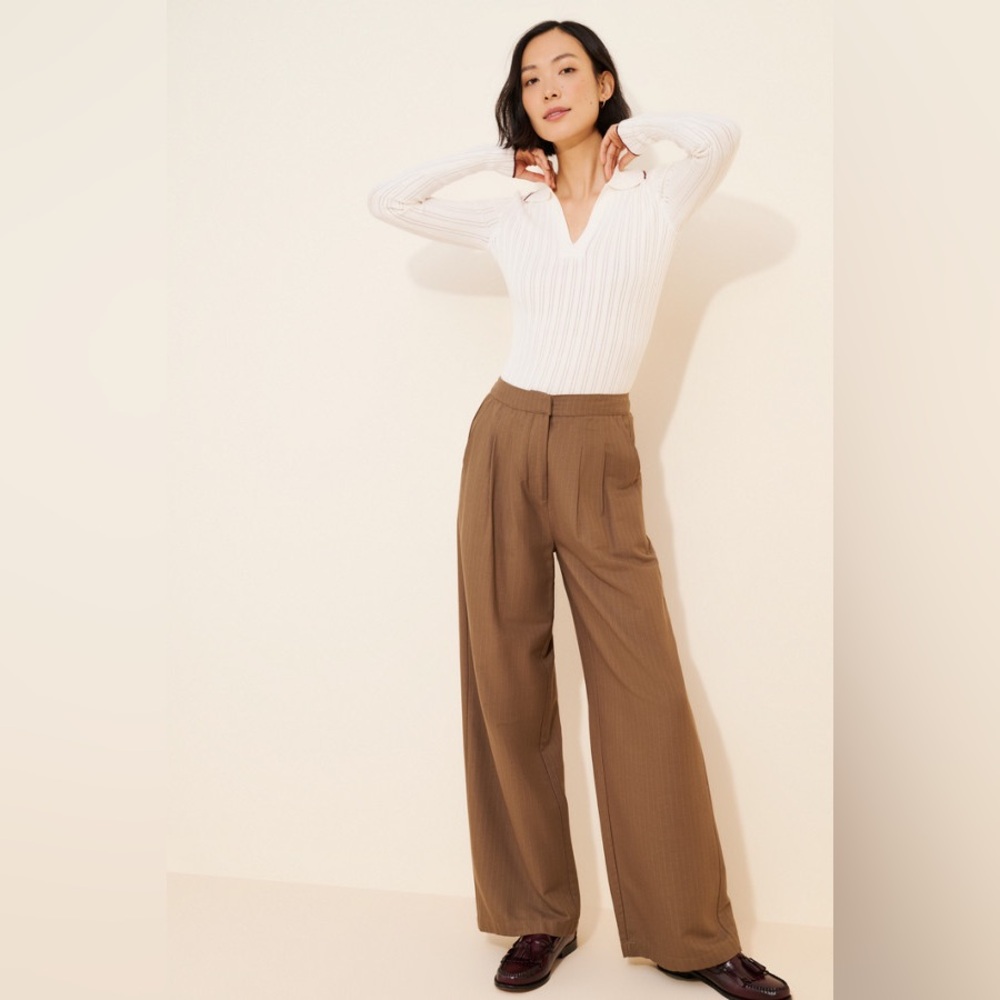 NWT Madewell White V Neck Ribbed Collared Sweater XS Quiet Luxury Minimalist - Picture 3 of 11